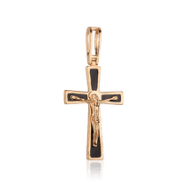 обзорное фото Золотой крестик с чёрной эмалью 029002 Золотые крестики православные обзорное фото Золотой крестик с чёрной эмалью 029002  Золотые крестики православные