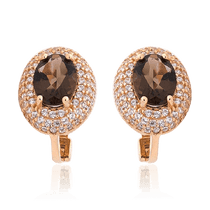 обзорное фото Золотые серьги овальной формы с раухтопазом и фианитами 034594  Золотые серьги