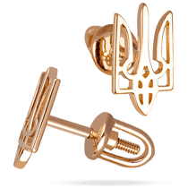 обзорное фото Золотые серьги-пуссеты Тризуб, Герб Украины 037422  Золотые серьги пуссеты