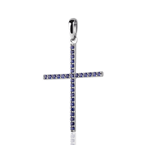 обзорное фото Крестик из белого золота с сапфирами 036047 Золотые подвески обзорное фото Крестик из белого золота с сапфирами 036047  Золотые подвески