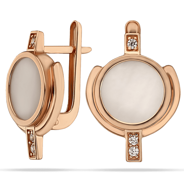 Серьги из золота 585 Вивьен с белым перламутром и фианитами 033412 детальное изображение ювелирного изделия Золотые серьги Серьги из золота 585 Вивьен с белым перламутром и фианитами 033412 детальное изображение ювелирного изделия Золотые серьги