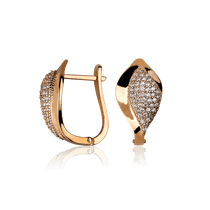 обзорное фото Золотые серьги с фианитами в красном золоте 030727  Золотые серьги с английским замком