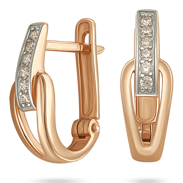 Женские серьги на английской застежке в комбинированном золоте с фианитами 039746 детальное изображение ювелирного изделия Золотые серьги с фианитом