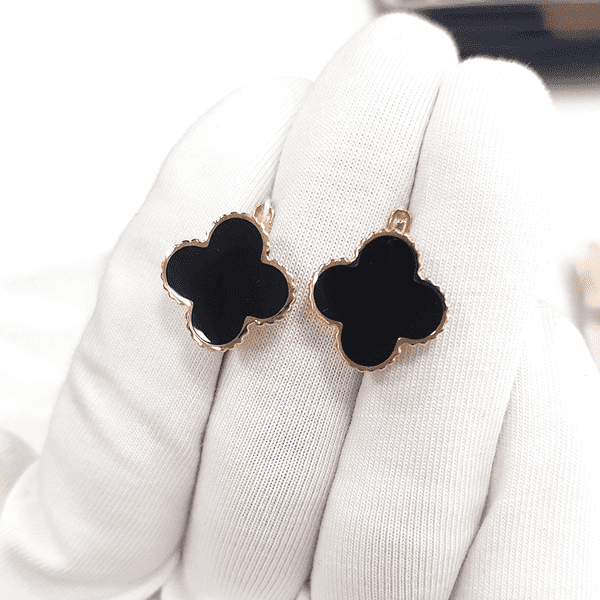 серьги клевер с черной эмаллю