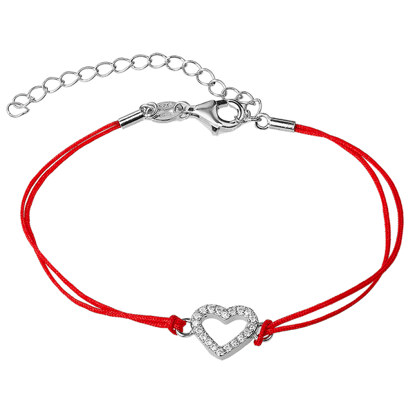 Шелковый красный браслет с сердцем из фианитов 925 пробы 039390 детальное изображение ювелирного изделия Браслеты красная нить Шелковый красный браслет с сердцем из фианитов 925 пробы 039390 детальное изображение ювелирного изделия Браслеты красная нить