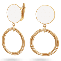 обзорное фото Стильные серьги Коло с белой эмалью на английской застежке 039301 Золотые серьги с эмалью обзорное фото Стильные серьги Коло с белой эмалью на английской застежке 039301  Золотые серьги с эмалью