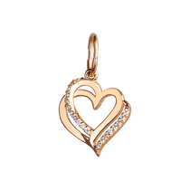 обзорное фото Кулон из красного золота 585 пробы Сердца с фианитами 034258 Золотые подвески сердечка обзорное фото Кулон из красного золота 585 пробы Сердца с фианитами 034258  Золотые подвески сердечка