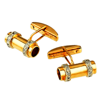 обзорное фото Золотые запонки для рубашки с фианитами 026488  Золотые запонки