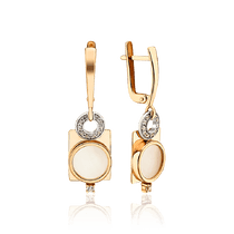 обзорное фото Сережки-подвески золотые с перламутром 035109 Золотые серьги обзорное фото Сережки-подвески золотые с перламутром 035109  Золотые серьги