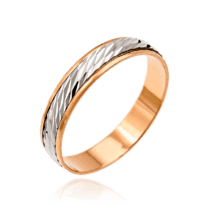 обзорное фото Свадебное кольцо из комбинированного золота с алмазной гранью 036713  Золотые кольца