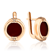 обзорное фото Золотые серёжки круглые с красной эмалью и фианитами 035312 Золотые серьги обзорное фото Золотые серёжки круглые с красной эмалью и фианитами 035312  Золотые серьги