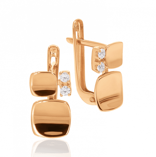 Золоті сережки з фіанітами Скарлет на англійській застібці 033148 детальне зображення ювелірного виробу