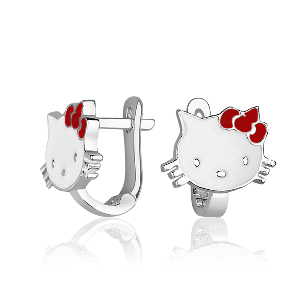 Серебряные серьги Китти Kitty английский замок, эмаль, красный бантик 037628 детальное изображение ювелирного изделия Детские серебряные серьги  Серебряные серьги Китти Kitty английский замок, эмаль, красный бантик 037628 детальное изображение ювелирного изделия Детские серебряные серьги