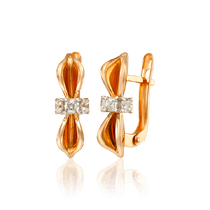 обзорное фото Сережки золотые Бантики с фианитами 033479  Золотые серьги