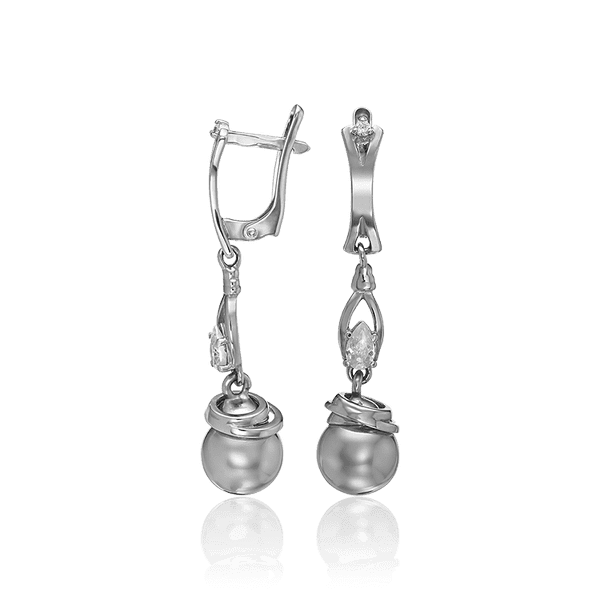 Серебряные серьги подвески с шариком и фианитами 034292 детальное изображение ювелирного изделия Серебряные серьги