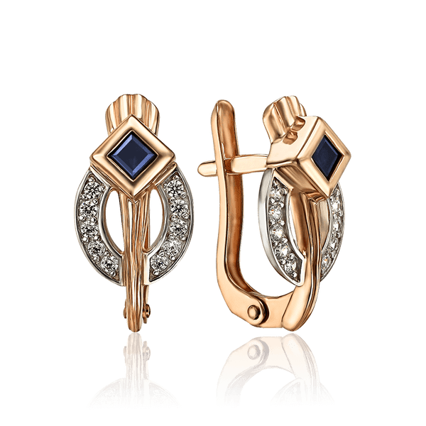 Серьги из комбинированного золота с сапфиром и фианитами 035053 детальное изображение ювелирного изделия Золотые серьги Серьги из комбинированного золота с сапфиром и фианитами 035053 детальное изображение ювелирного изделия Золотые серьги