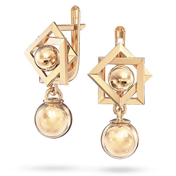 Золотые серьги с двумя квадратными рамками под разными углами и шариками 032545 детальное изображение ювелирного изделия Золотые серьги без вставок Золотые серьги с двумя квадратными рамками под разными углами и шариками 032545 детальное изображение ювелирного изделия Золотые серьги без вставок