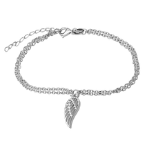 обзорное фото Серебряный браслет на руку с двойной цепочкой и одним крылом 925 пробы 039668 Серебряные женские браслеты обзорное фото Серебряный браслет на руку с двойной цепочкой и одним крылом 925 пробы 039668  Серебряные женские браслеты