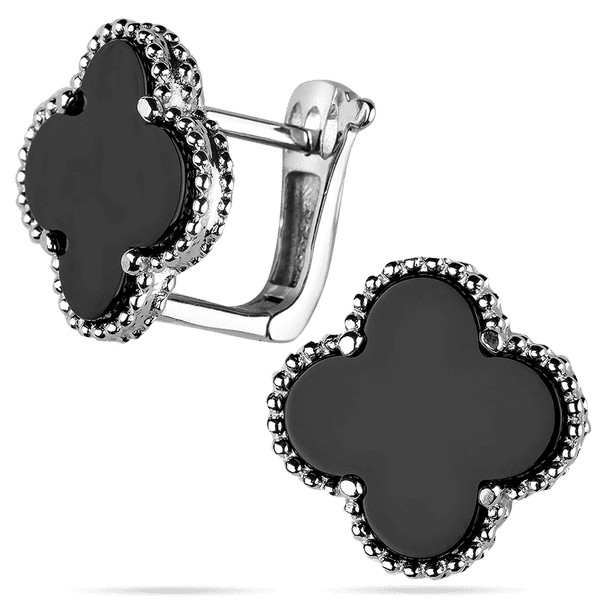 Серьги Клевер на английской застежке с ониксом 925 пробы 039418 детальное изображение ювелирного изделия Серебряные серьги с камнями Серьги Клевер на английской застежке с ониксом 925 пробы 039418 детальное изображение ювелирного изделия Серебряные серьги с камнями