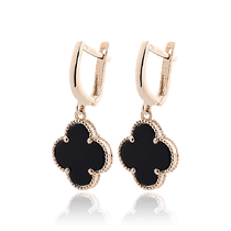 оглядове фото Сережки в стилі Van Cleef з жовтого золота з оніксом 033068