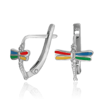 обзорное фото Серебряные серьги Стрекоза с эмалью 027465 Серебряные серьги обзорное фото Серебряные серьги Стрекоза с эмалью 027465  Серебряные серьги