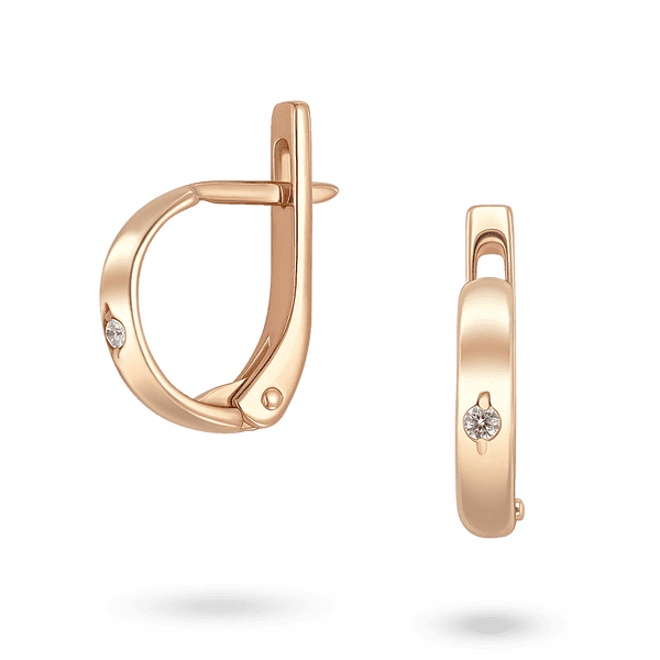 Золотые полукруглые серьги с одним небольшим фианитом по середине на английской застежке 040674 детальное изображение ювелирного изделия Золотые серьги с фианитом