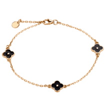 обзорное фото Золотой браслет с черной эмалью Клевер, универсальный размер 038150  Женские золотые браслеты