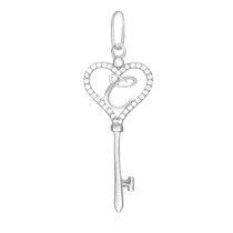 обзорное фото Серебряный кулон-ключ с буквой "С" с фианитами 024771  Серебряные подвески буквы