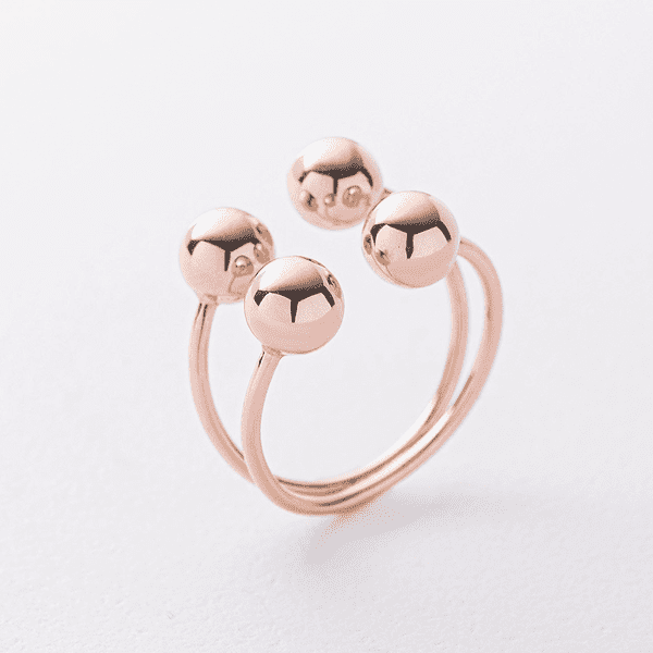 Разомкнутое двойное кольцо из красного золота с шариками Разомкнутое двойное кольцо из красного золота с шариками