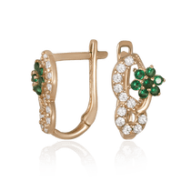 обзорное фото Золотые детские серьги с фианитами на английском замке 024379  Серьги с камнями