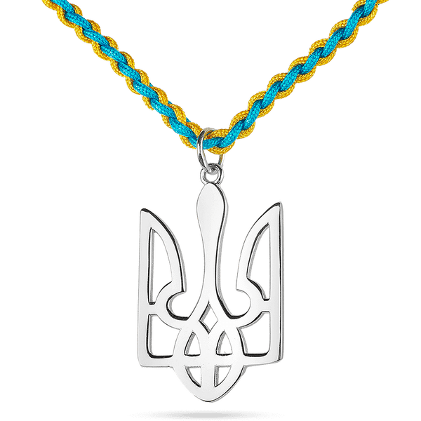 Желто - голубой шнурок на шею с трезубцем 925 пробы 039371 детальное изображение ювелирного изделия Серебряные колье Желто - голубой шнурок на шею с трезубцем 925 пробы 039371 детальное изображение ювелирного изделия Серебряные колье