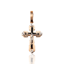 обзорное фото Золотой крестик с черной эмалью 028810  Золотые крестики православные
