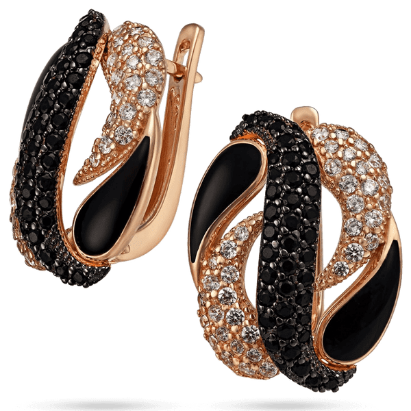 Золотые серьги с черной эмалью и фианитами Яркая Личность 033922 детальное изображение ювелирного изделия Золотые серьги