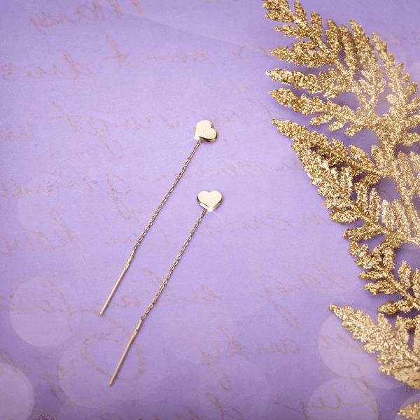 Золотые серьги цепочки Сердечки 026478 Золотые серьги цепочки Сердечки 026478
