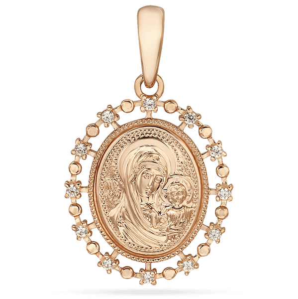 Золотая ладанка Казанская икона Божией Матери с фианитами 036862 детальное изображение ювелирного изделия Золотые подвески иконки Золотая ладанка Казанская икона Божией Матери с фианитами 036862 детальное изображение ювелирного изделия Золотые подвески иконки