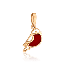 обзорное фото Золотой подвес Снегирь с эмалью 034218 Золотые подвески обзорное фото Золотой подвес Снегирь с эмалью 034218  Золотые подвески