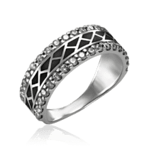 обзорное фото Серебряное кольцо с фианитами и черной эмалью 034995  Серебряные кольца