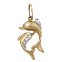обзорное фото Золотой подвес Дельфины 62096  Золотые кулоны с фианитом