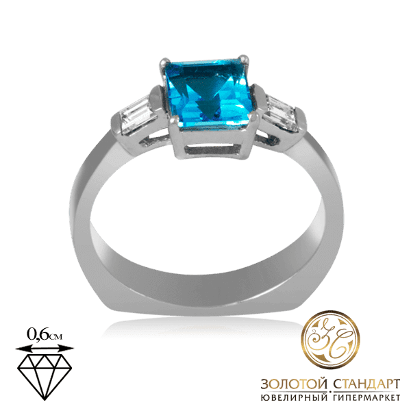 Кольцо из белого золота с квадратным топазом и бриллиантами Кольцо из белого золота с квадратным топазом и бриллиантами