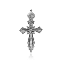 обзорное фото Нательный крестик серебряный Распятие с надписью Спаси и Сохрани 034448  Серебряные подвески крестики