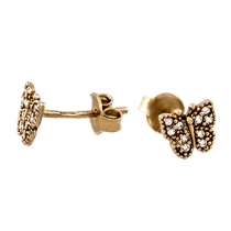 обзорное фото Золотые серьги Бабочки с цирконием 101609  Серьги с камнями