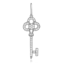 обзорное фото Серебряный кулон-ключ с фианитами 024768  Серебряные подвески со вставками