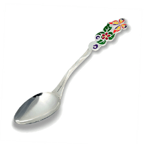 обзорное фото Серебряная детская ложка с эмалью Бабочка на цветке 031810 Серебряные детские ложечки обзорное фото Серебряная детская ложка с эмалью Бабочка на цветке 031810  Серебряные детские ложечки
