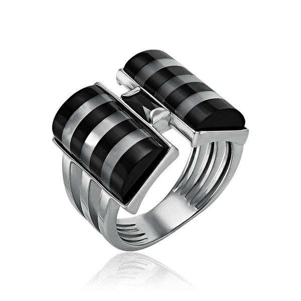 Каблучка із срібла з агатом і фіанітами 034756 детальне зображення ювелірного виробу Каблучка із срібла з агатом і фіанітами 034756 детальне зображення ювелірного виробу