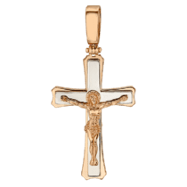 обзорное фото Крестик из красного и белого золота с Распятием 035705  Золотые крестики православные