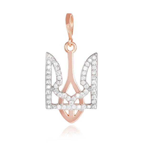 Срібний кулон з позолотою Герб України з фіанітами 037197 детальне зображення ювелірного виробу