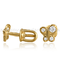 обзорное фото Детские золотые серьги гвоздики Бабочки 2108911  Серьги с камнями