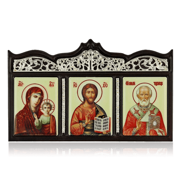 Серебряная икона-триптих автомобильная на дереве 2,79,0042 детальное изображение ювелирного изделия Иконы серебро