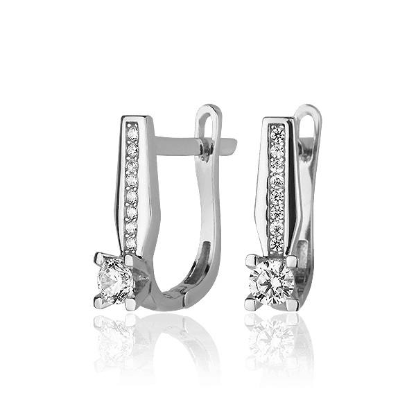 Серьги из белого золота на английском замке с фианитами 027520 детальное изображение ювелирного изделия Золотые серьги с фианитом Серьги из белого золота на английском замке с фианитами 027520 детальное изображение ювелирного изделия Золотые серьги с фианитом