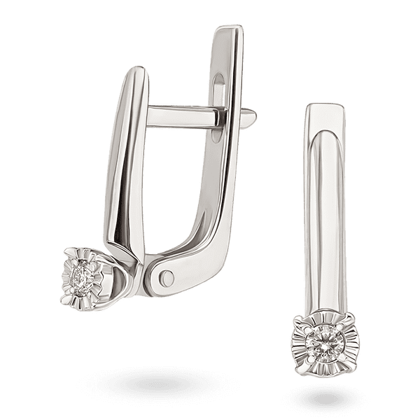 Серьги в белом золоте с круглым бриллиантом на английской застежке 040876 детальное изображение ювелирного изделия Золотые серьги с бриллиантами